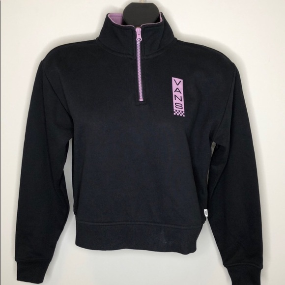 Vans Sweater Pink Zip Black Long Sleeve XS - Picture 1 of 8